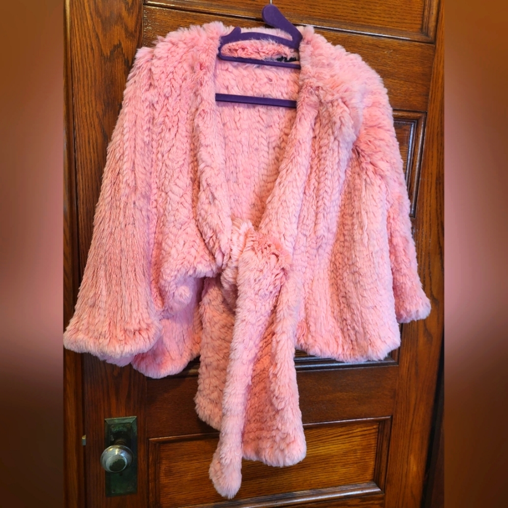 Pink rabbit fur shawl/stole